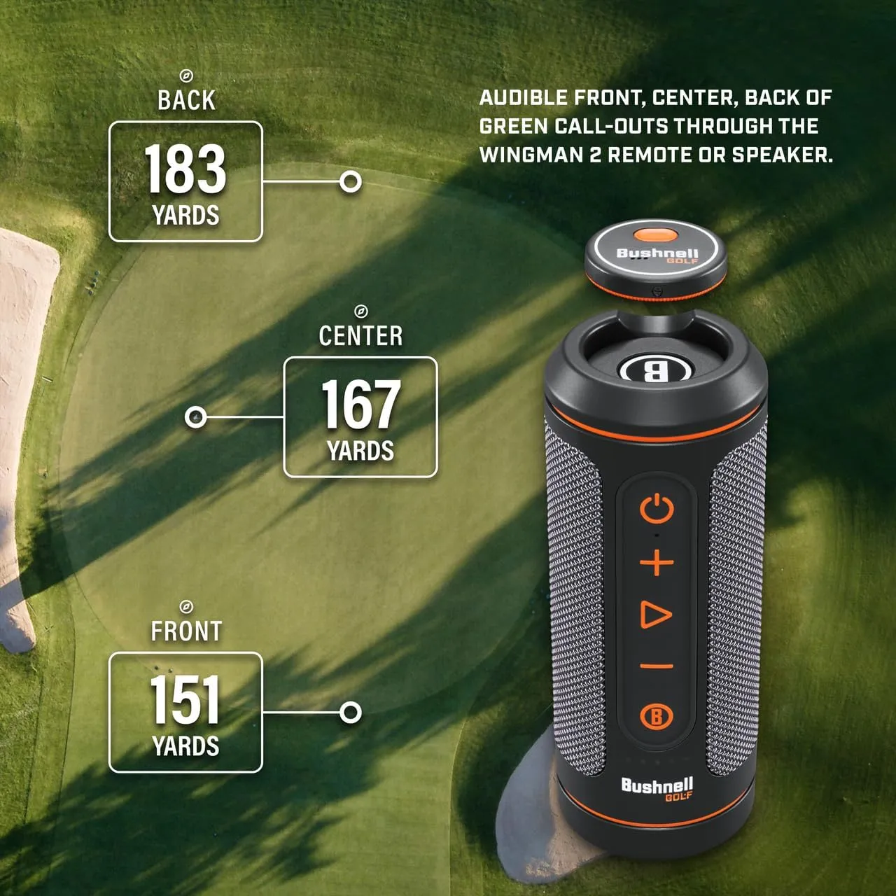 Bushnell Wingman 2 Golf Speaker with GPS (2024) | Remote Controlled Voice GPS Distances, Music, 40,000  Courses, BITE Magnetic Cart Mount - Bundle with PlayBetter Protective Wingman Pouch