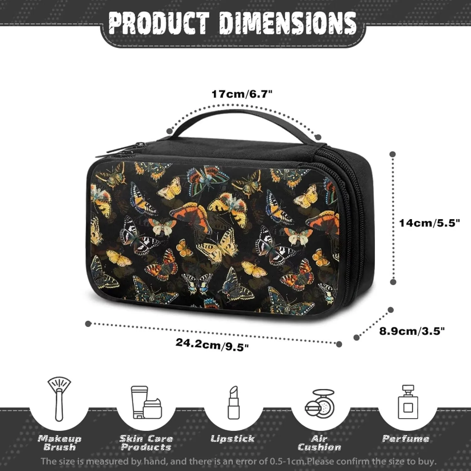 Butterfly Makeup Cases Cosmetic Organizer Bag Make Up Traveling Organizer Bag for Women Lightweight Brush Holder Storage Gift for Daughters,Granddaughters,Girlfriends