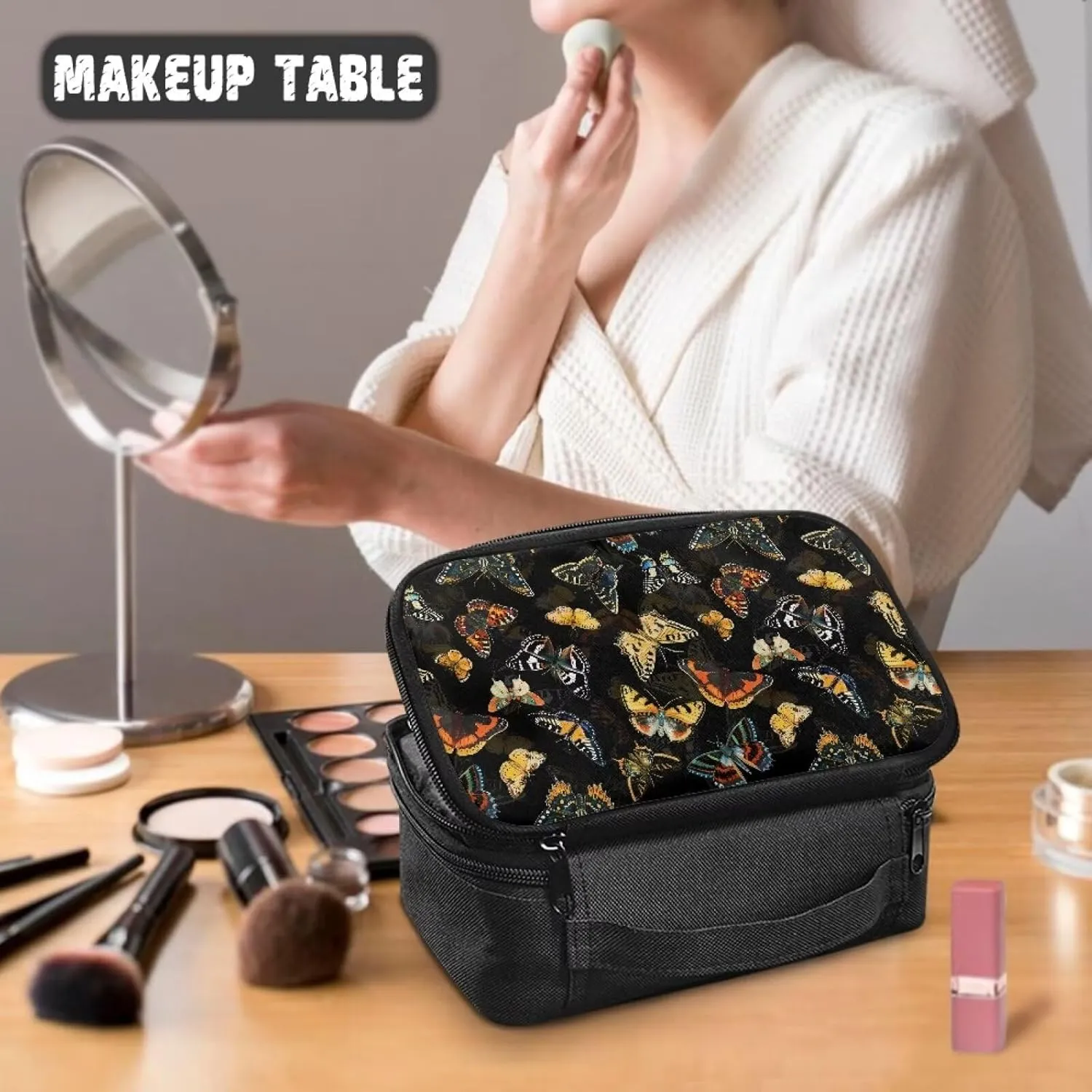 Butterfly Makeup Cases Cosmetic Organizer Bag Make Up Traveling Organizer Bag for Women Lightweight Brush Holder Storage Gift for Daughters,Granddaughters,Girlfriends