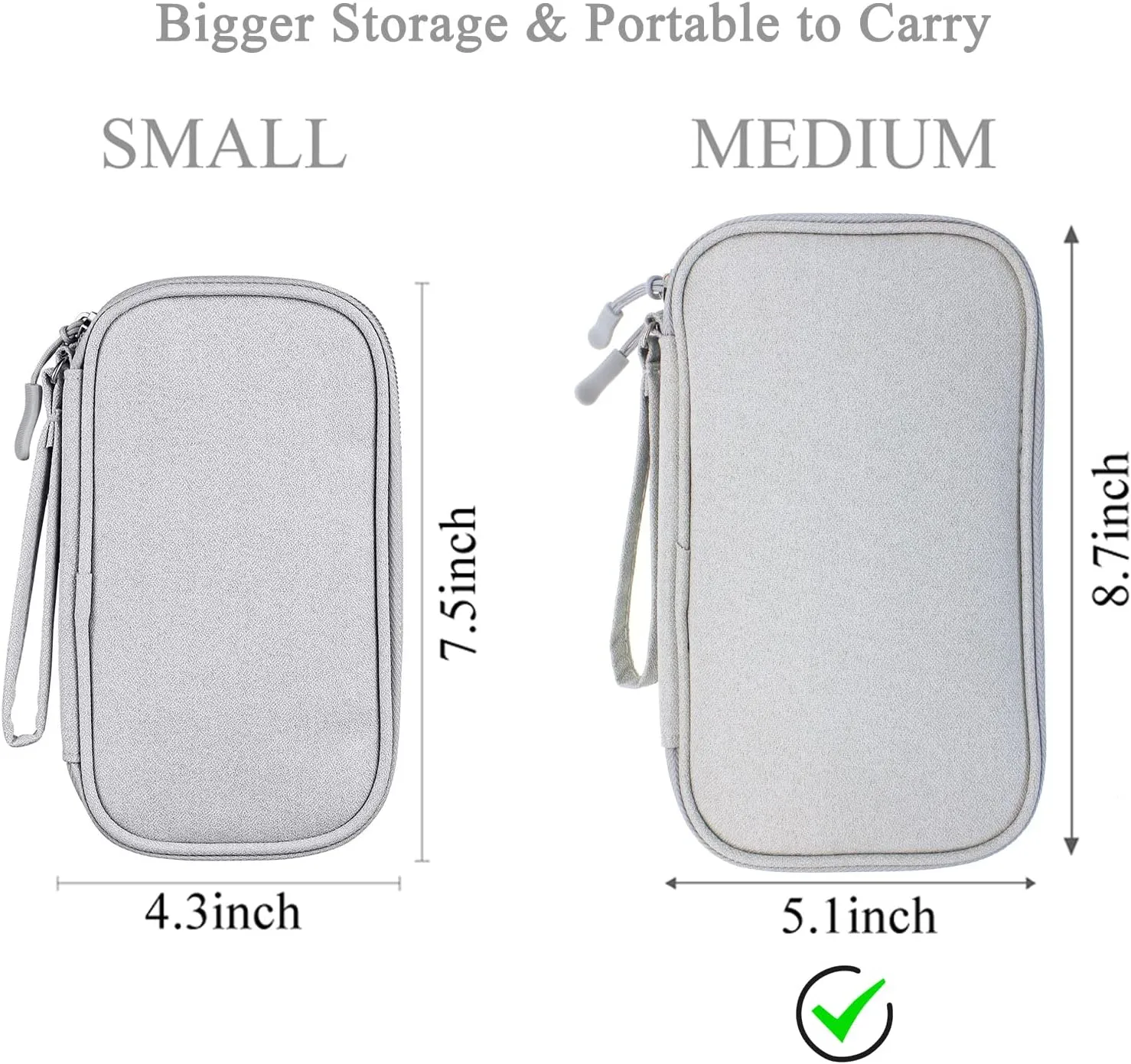 Cable Charger Organizer Bag, Medium Travel Case Pouch for Electronics & Accessories (Light Grey, Medium)