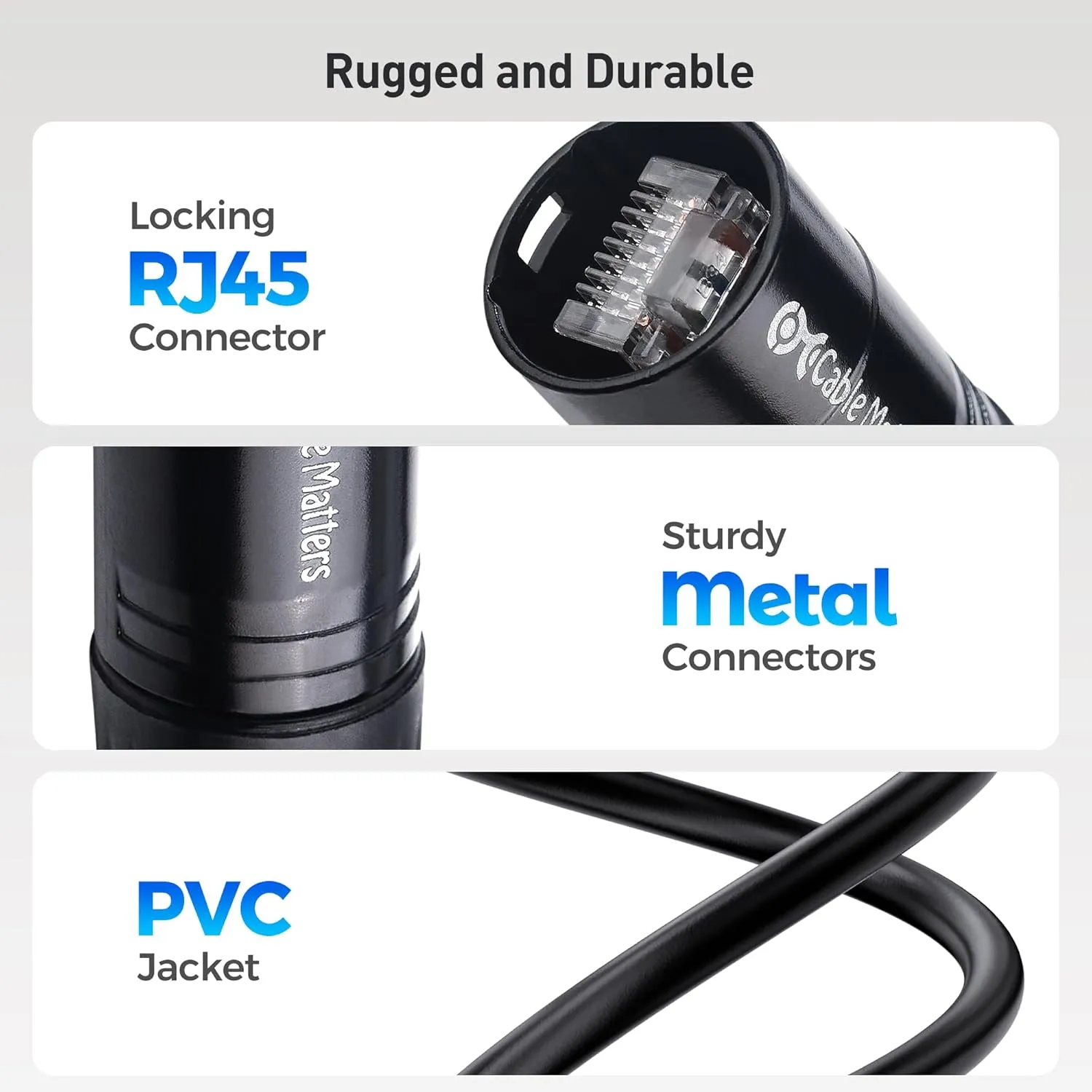 Cable Matters Long Shielded Cat6 Ethernet Cable Compatible with EtherCON RJ45 Connectors in Black - 150 ft for Professional Audio, Video, and Networking Applications