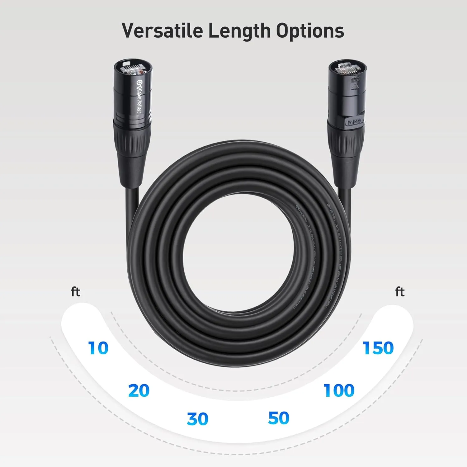 Cable Matters Long Shielded Cat6 Ethernet Cable Compatible with EtherCON RJ45 Connectors in Black - 150 ft for Professional Audio, Video, and Networking Applications