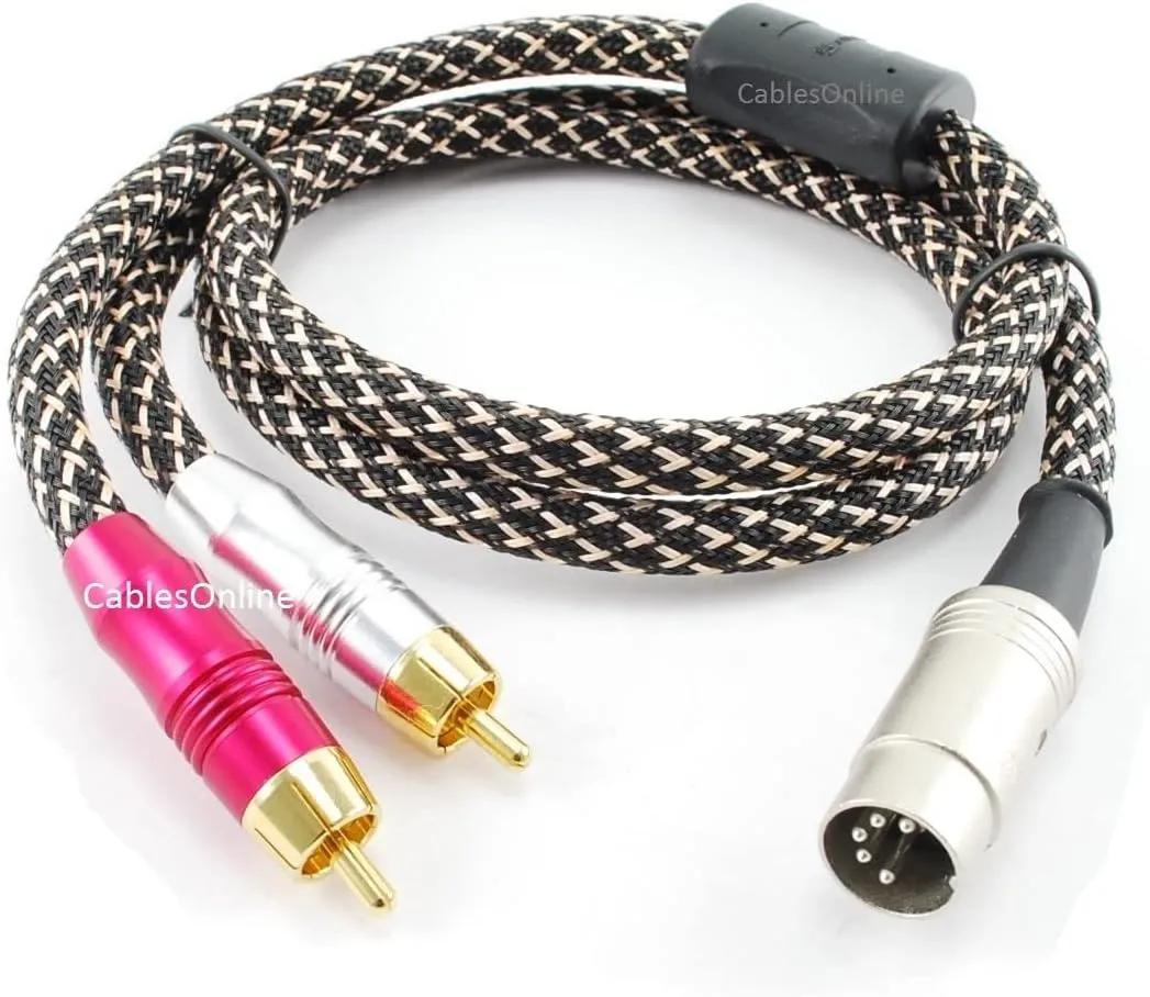 CablesOnline 3ft 5-Pin Din Male to 2-RCA Male Professional Premium Mesh Audio Cable for Bang & Olufsen, Naim, Quad...Stereo Systems (BO-203S)