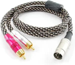 CablesOnline 3ft 5-Pin Din Male to 2-RCA Male Professional Premium Mesh Audio Cable for Bang & Olufsen, Naim, Quad...Stereo Systems (BO-203S)