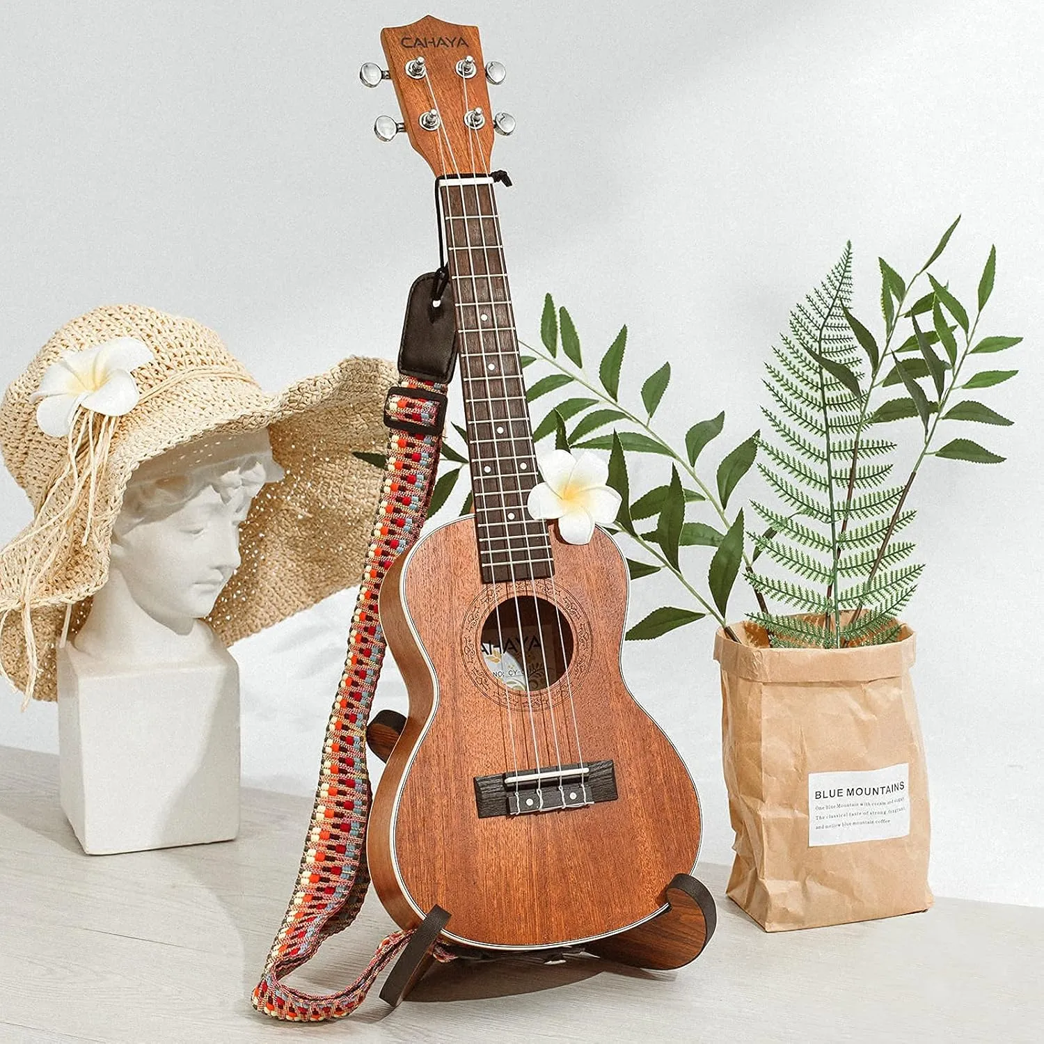 CAHAYA Concert Ukulele Kit Beginner Starter 23 Inch with Gig Bag, Rainbow Strap, Fretboard Stickers, for Adults Sapele, Model CY0070