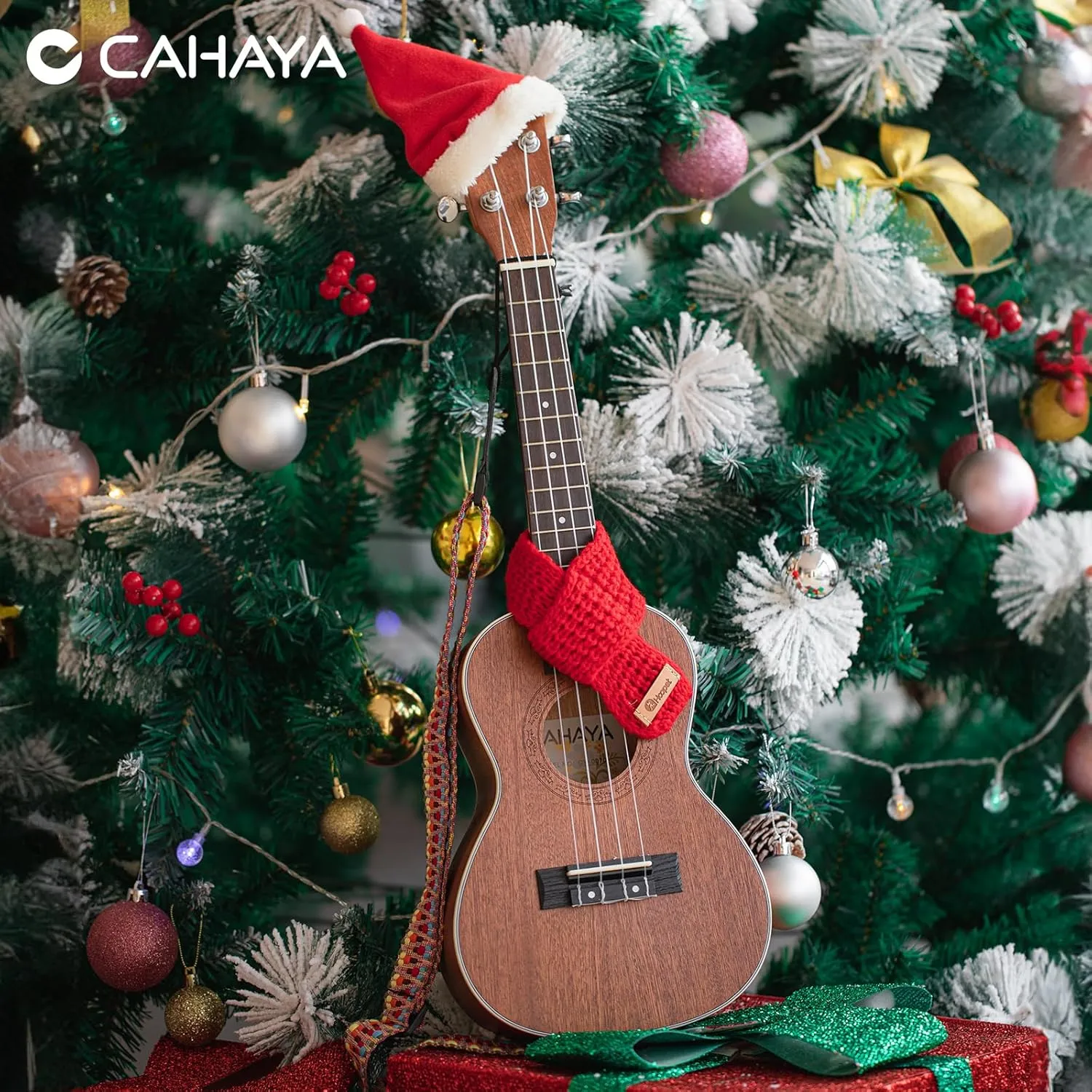 CAHAYA Concert Ukulele Kit Beginner Starter 23 Inch with Gig Bag, Rainbow Strap, Fretboard Stickers, for Adults Sapele, Model CY0070