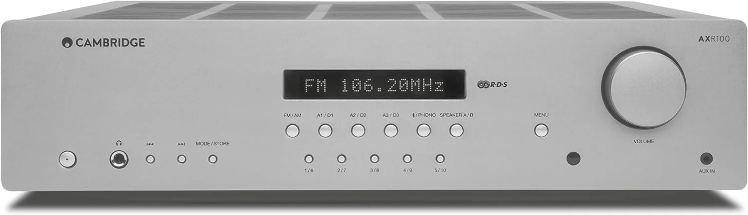 Cambridge Audio AXR100 100-Watt Stereo Receiver with Bluetooth | Built-in Phono Stage, 3.5mm Input, AM/FM with RDS
