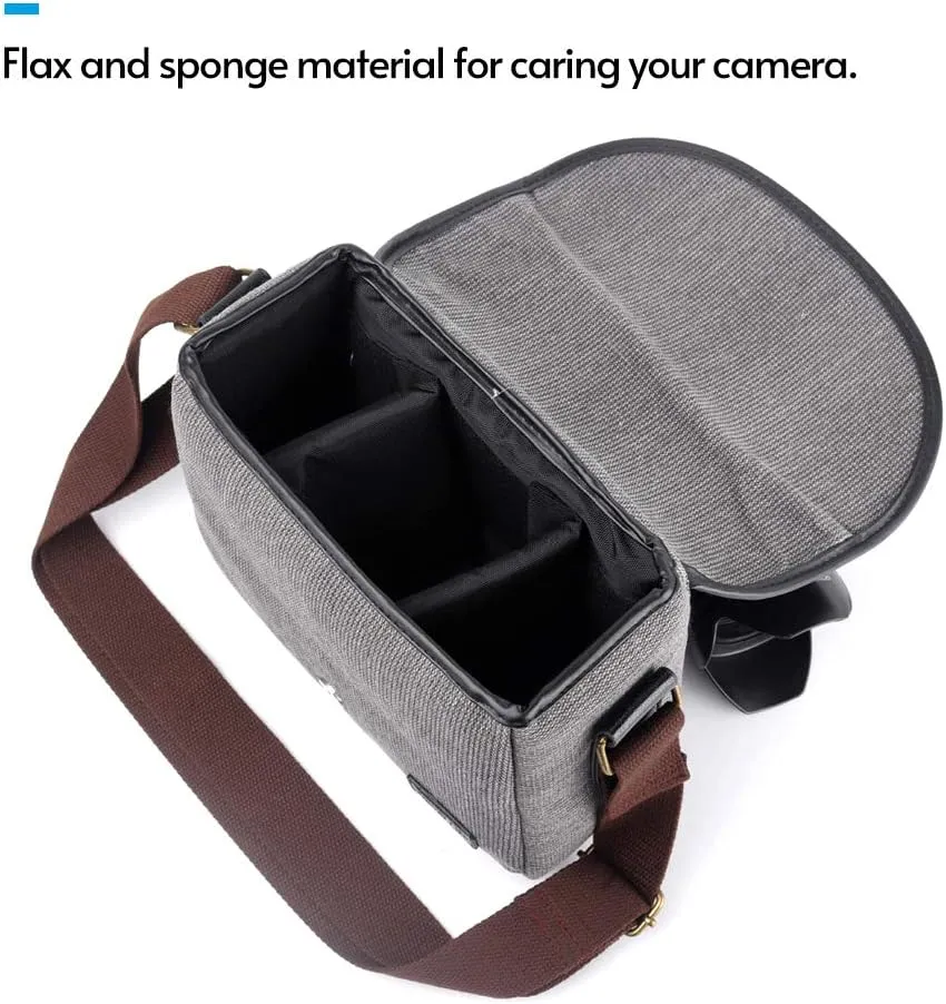 Camera Bag, SLR/DSLR Camera Bag Portable, Premium Flax Material, Waterproof, Outside Slots, Delicate Buckle, Slim but Shoulder Strap (blue)