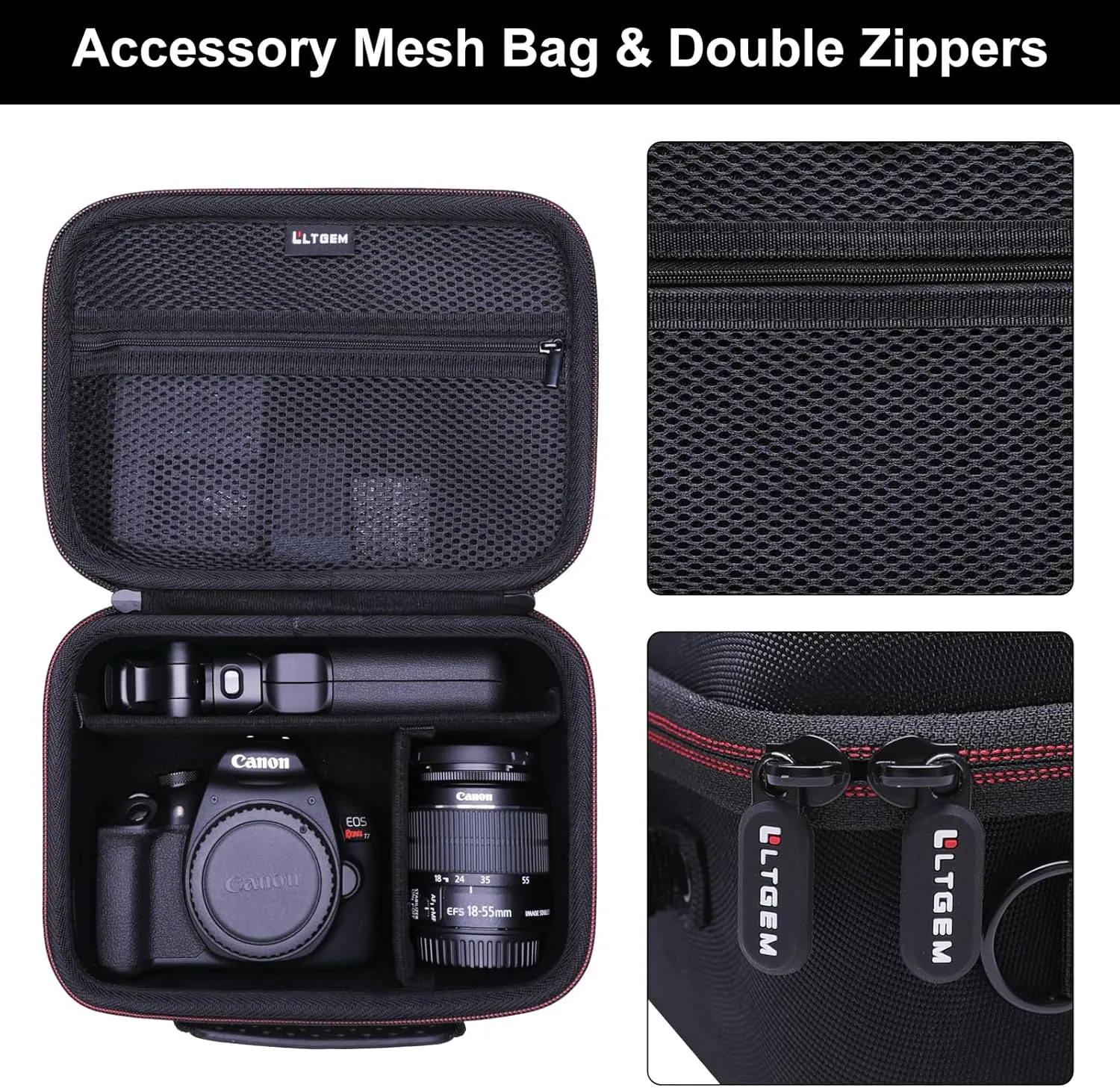 Camera Case Compatible with Canon EOS Rebel T7 / R100 / R50 / R5 / R6 Mark II / R7 / R8 / 90D / 5D Mark IV, Sony, Nikon DSLR Camera, Lens, Tripod, with 4 Pieces of Dividers and Shoulder Strap, Black