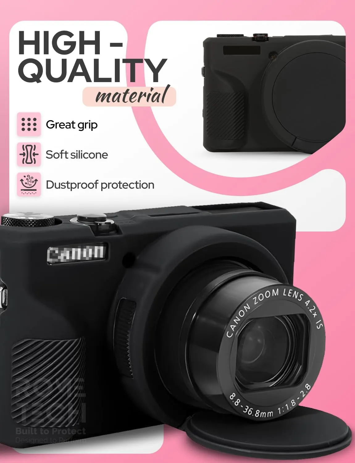 Camera Cover for Canon PowerShot G7 X Mark III (2019), G7X3 DSLR, Soft Silicone Protective Cover with Removable Lens Cap, Travel Camera Case for Photographers - Black
