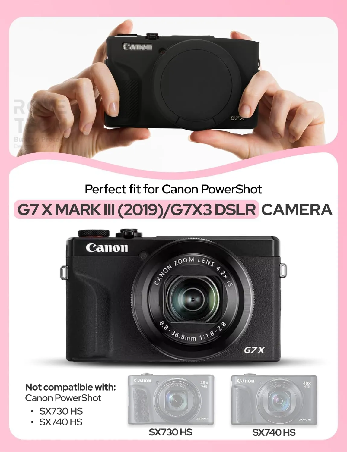 Camera Cover for Canon PowerShot G7 X Mark III (2019), G7X3 DSLR, Soft Silicone Protective Cover with Removable Lens Cap, Travel Camera Case for Photographers - Black