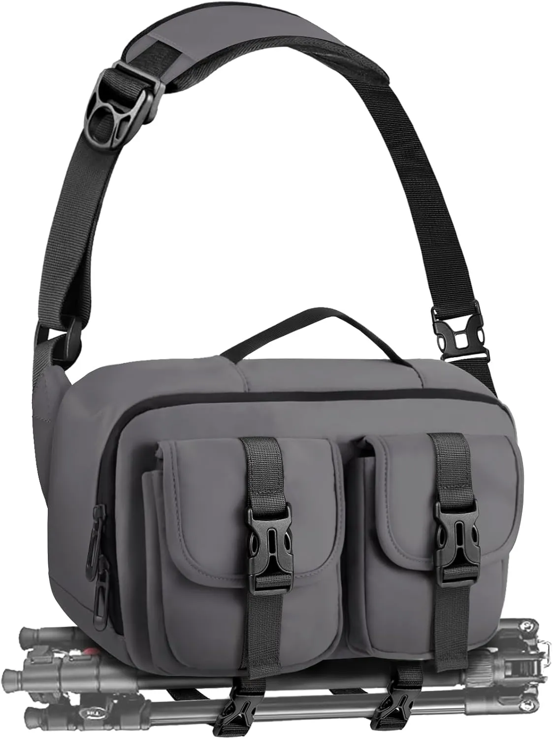 Camera Sling Bag,SLR/DSLR Camera Case with Tripod Holder,Waterproof Camera Shoulder Crossbody Bag for Photographers (Grey)