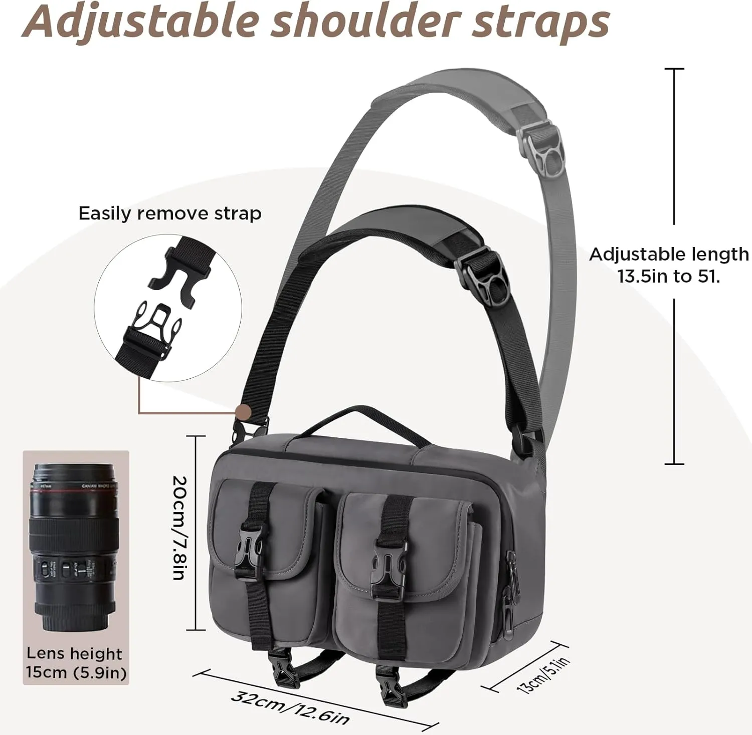 Camera Sling Bag,SLR/DSLR Camera Case with Tripod Holder,Waterproof Camera Shoulder Crossbody Bag for Photographers (Grey)