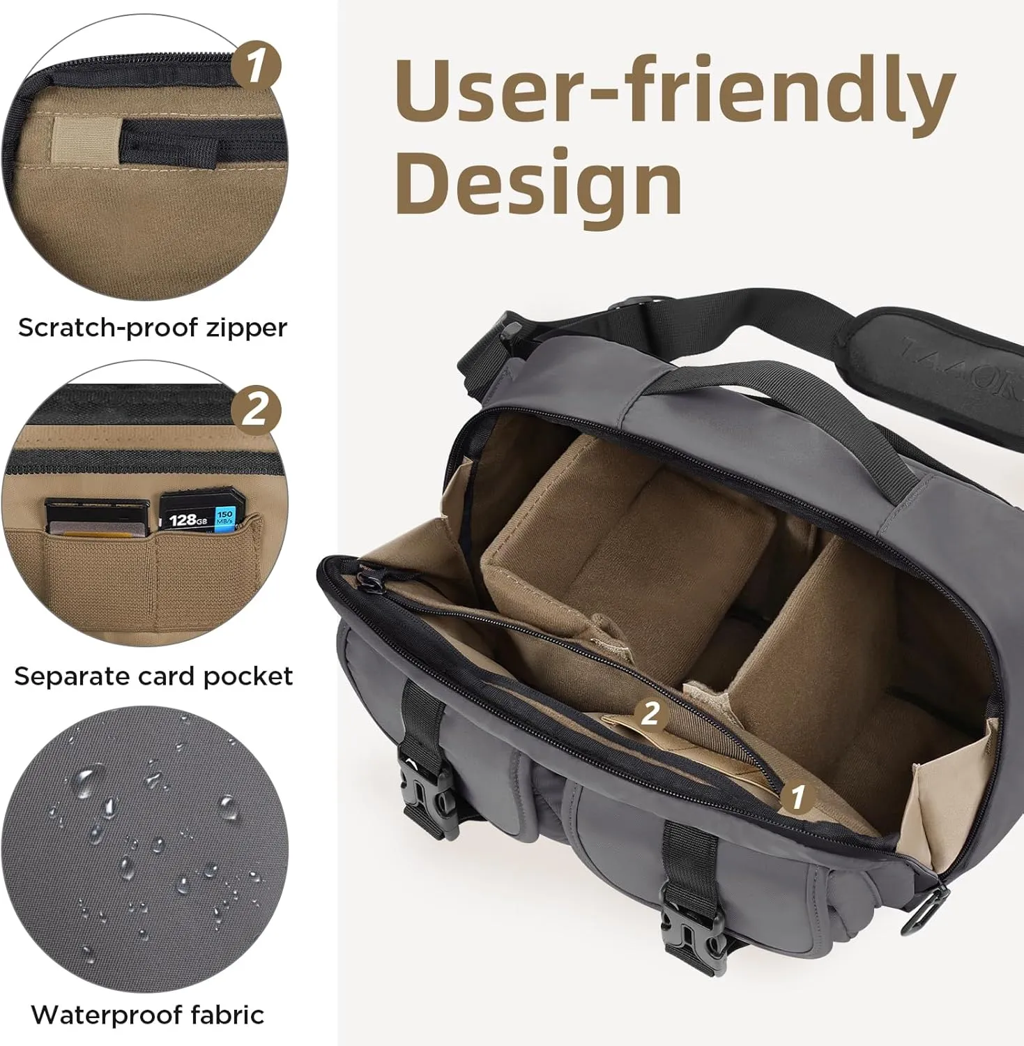 Camera Sling Bag,SLR/DSLR Camera Case with Tripod Holder,Waterproof Camera Shoulder Crossbody Bag for Photographers (Grey)