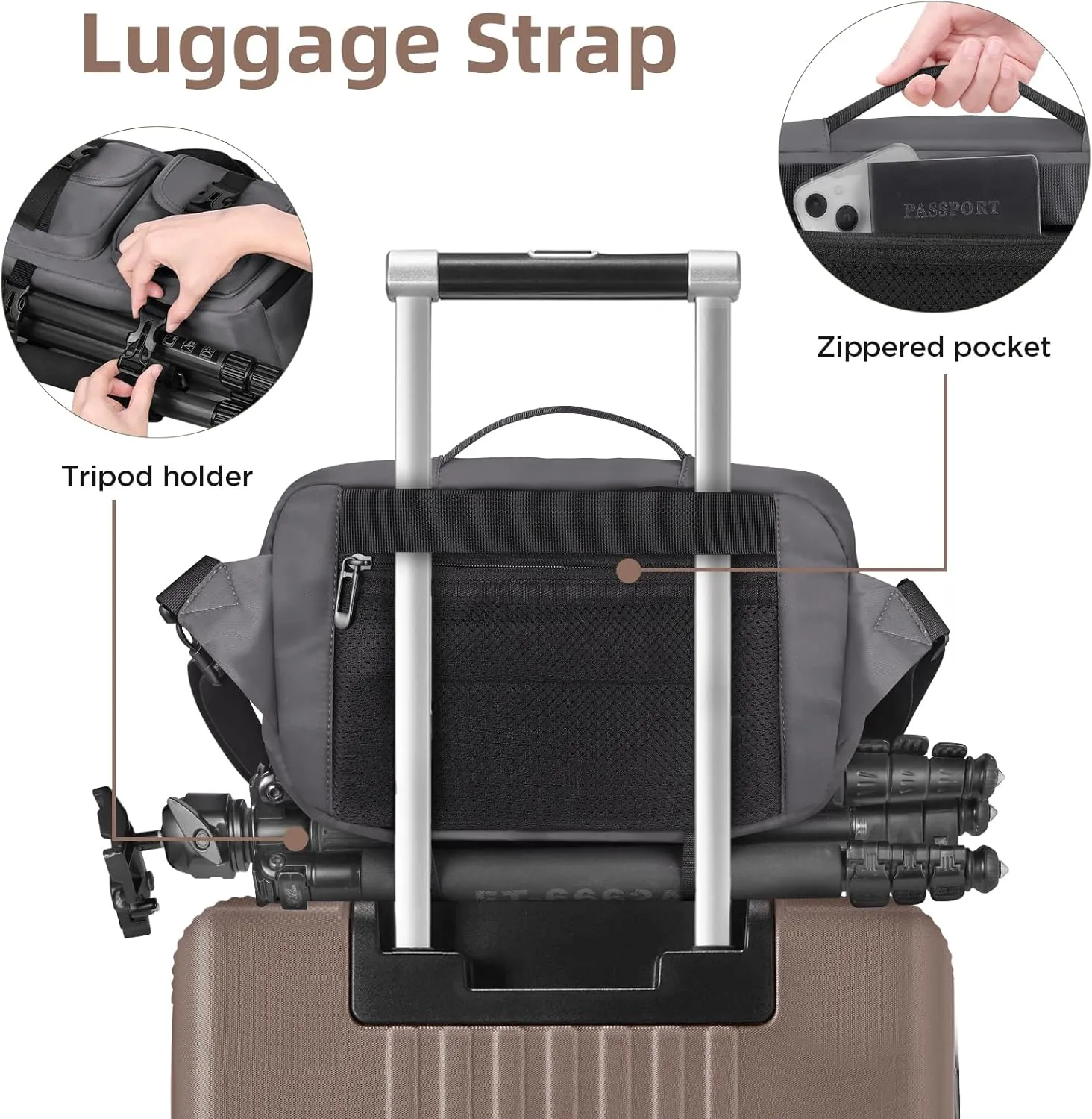 Camera Sling Bag,SLR/DSLR Camera Case with Tripod Holder,Waterproof Camera Shoulder Crossbody Bag for Photographers (Grey)