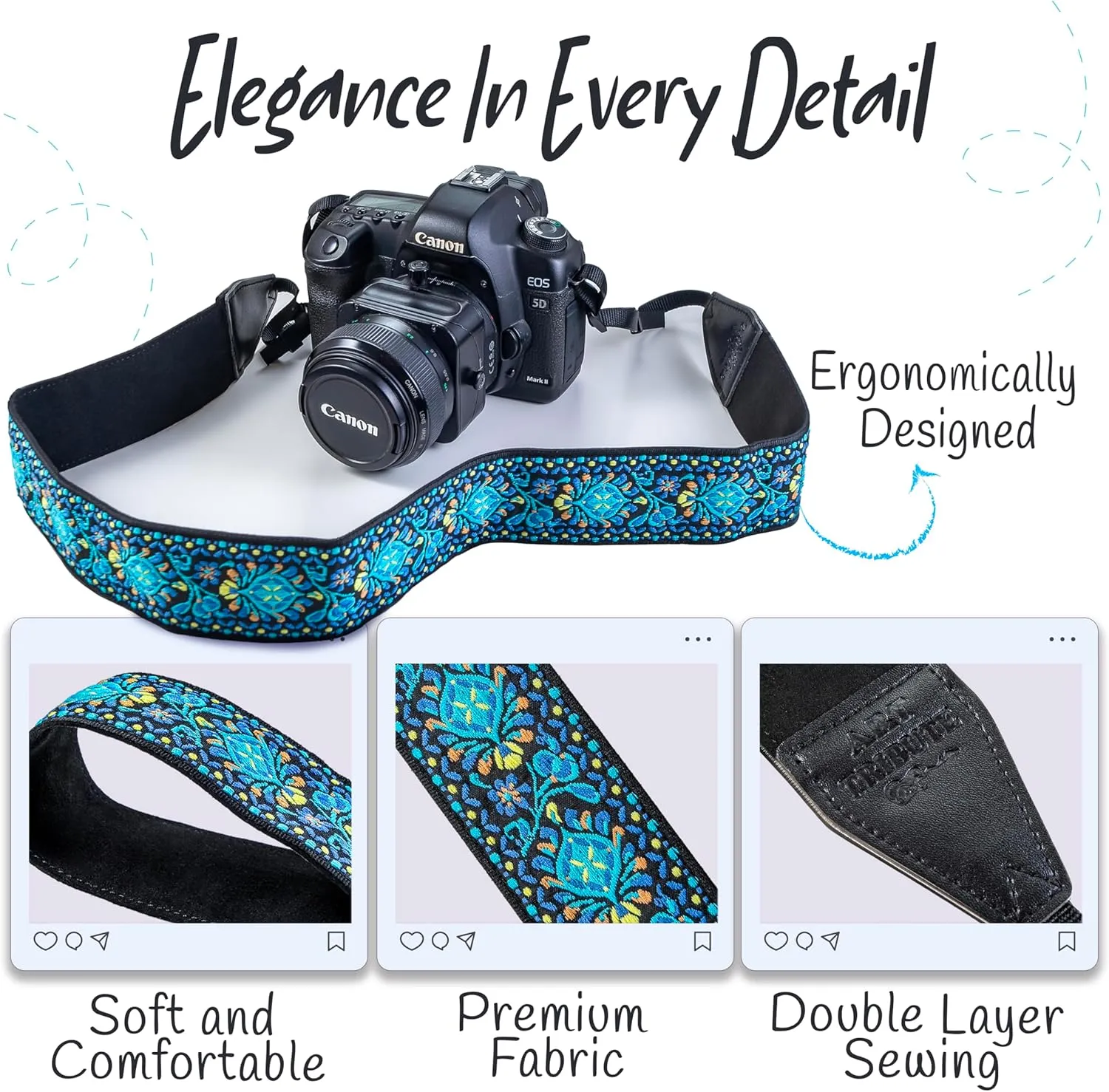 Camera Strap For Photographers Padded Universal Fit Neck Shoulder & Crossbody Strap Quick Release For DSLR/SLR/Mirrorless Canon Nikon Sony Olympus Compatible Photographer Gift for Men & Women - Blue
