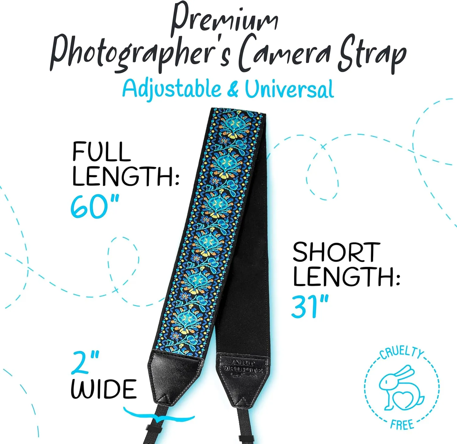 Camera Strap For Photographers Padded Universal Fit Neck Shoulder & Crossbody Strap Quick Release For DSLR/SLR/Mirrorless Canon Nikon Sony Olympus Compatible Photographer Gift for Men & Women - Blue