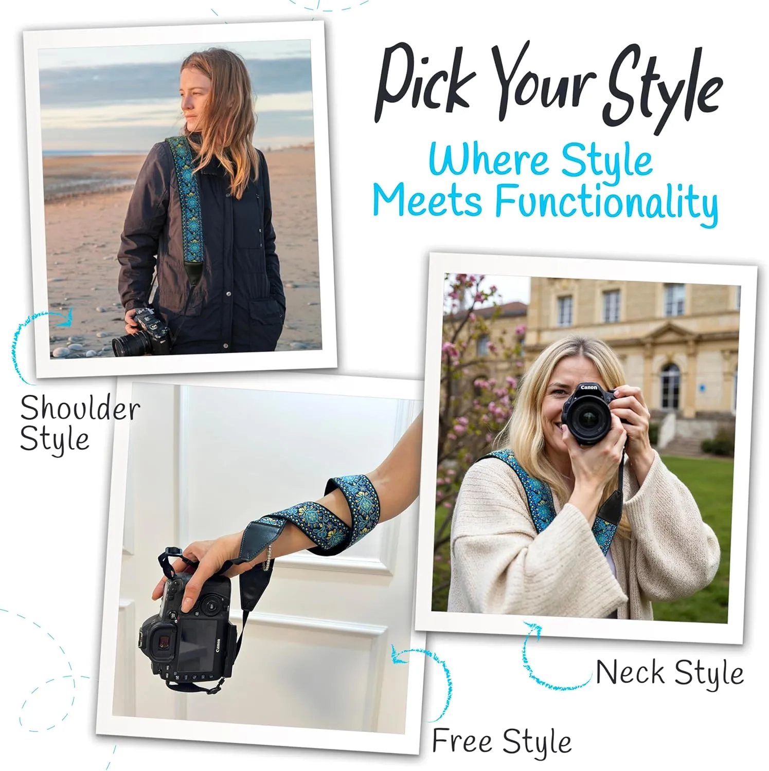Camera Strap For Photographers Padded Universal Fit Neck Shoulder & Crossbody Strap Quick Release For DSLR/SLR/Mirrorless Canon Nikon Sony Olympus Compatible Photographer Gift for Men & Women - Blue