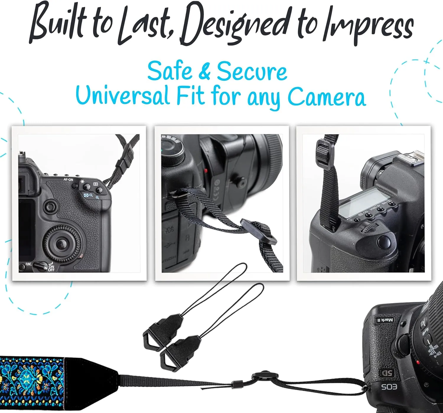 Camera Strap For Photographers Padded Universal Fit Neck Shoulder & Crossbody Strap Quick Release For DSLR/SLR/Mirrorless Canon Nikon Sony Olympus Compatible Photographer Gift for Men & Women - Blue