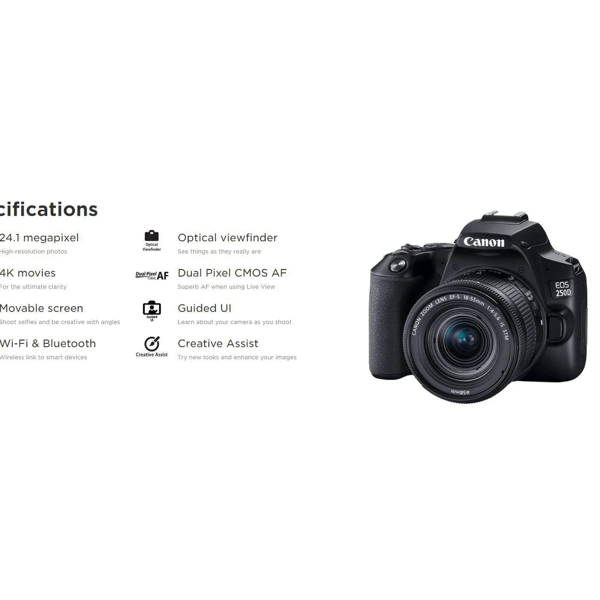 Canon EOS 250D / Rebel SL3 DSLR Camera with 18-55mm Lens (Black)   Creative Filter Set, EOS Camera Bag   Sandisk Ultra 64GB Card