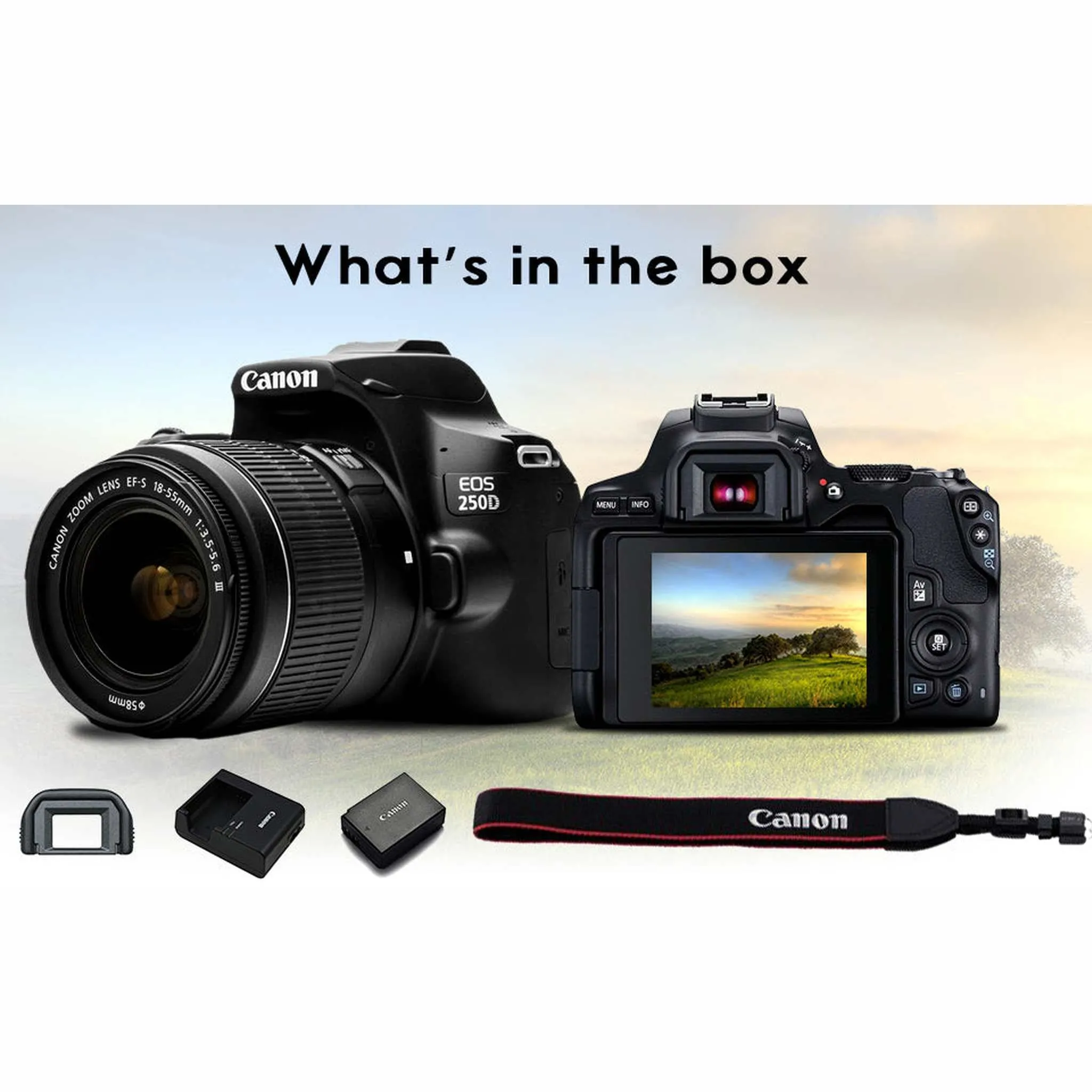 Canon EOS 250D / Rebel SL3 DSLR Camera with 18-55mm Lens (Black)   Creative Filter Set, EOS Camera Bag   Sandisk Ultra 64GB Card