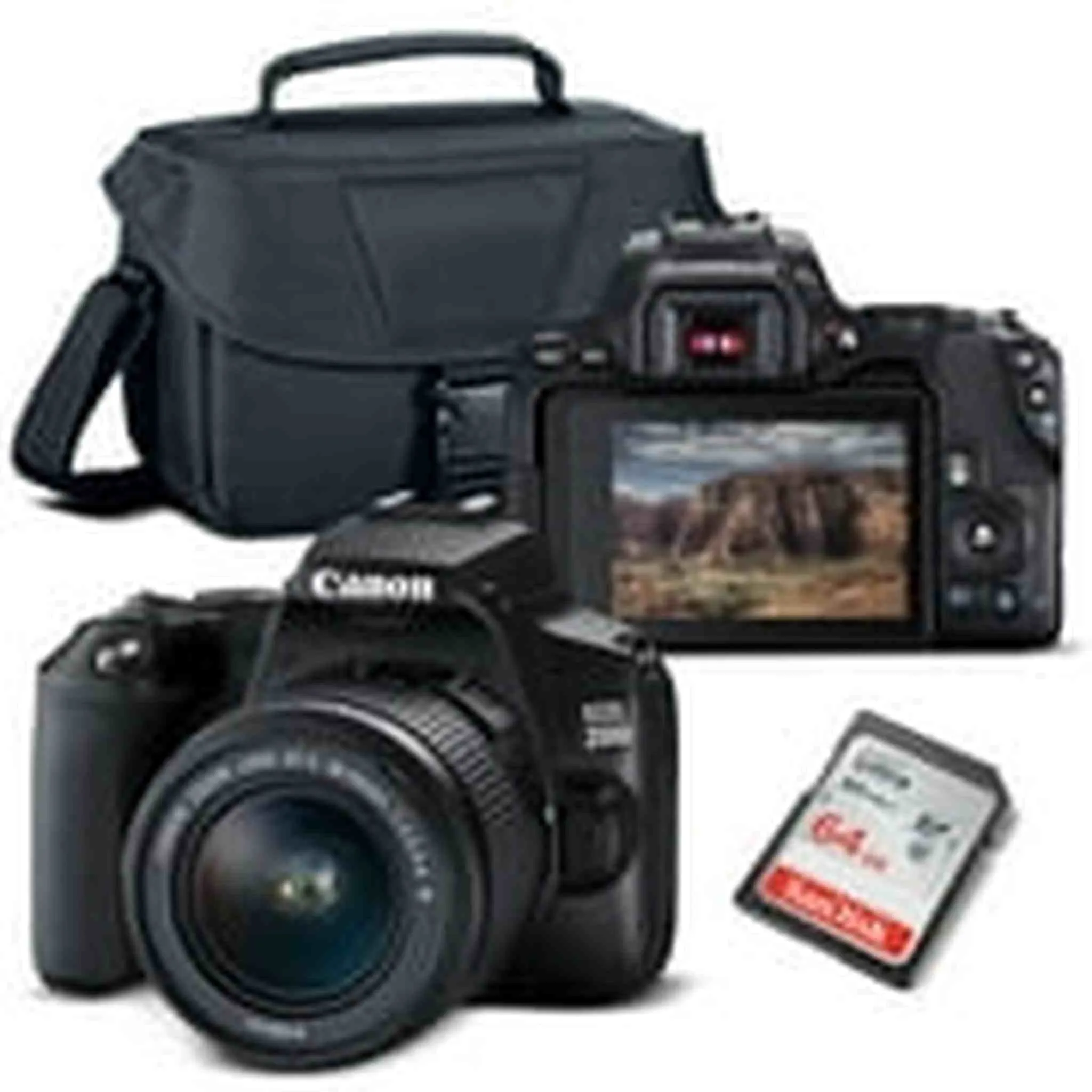 Canon EOS 250D / Rebel SL3 DSLR Camera with 18-55mm Lens (Black)   Creative Filter Set, EOS Camera Bag   Sandisk Ultra 64GB Card