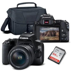 Canon EOS 250D / Rebel SL3 DSLR Camera with 18-55mm Lens (Black)   Creative Filter Set, EOS Camera Bag   Sandisk Ultra 64GB Card