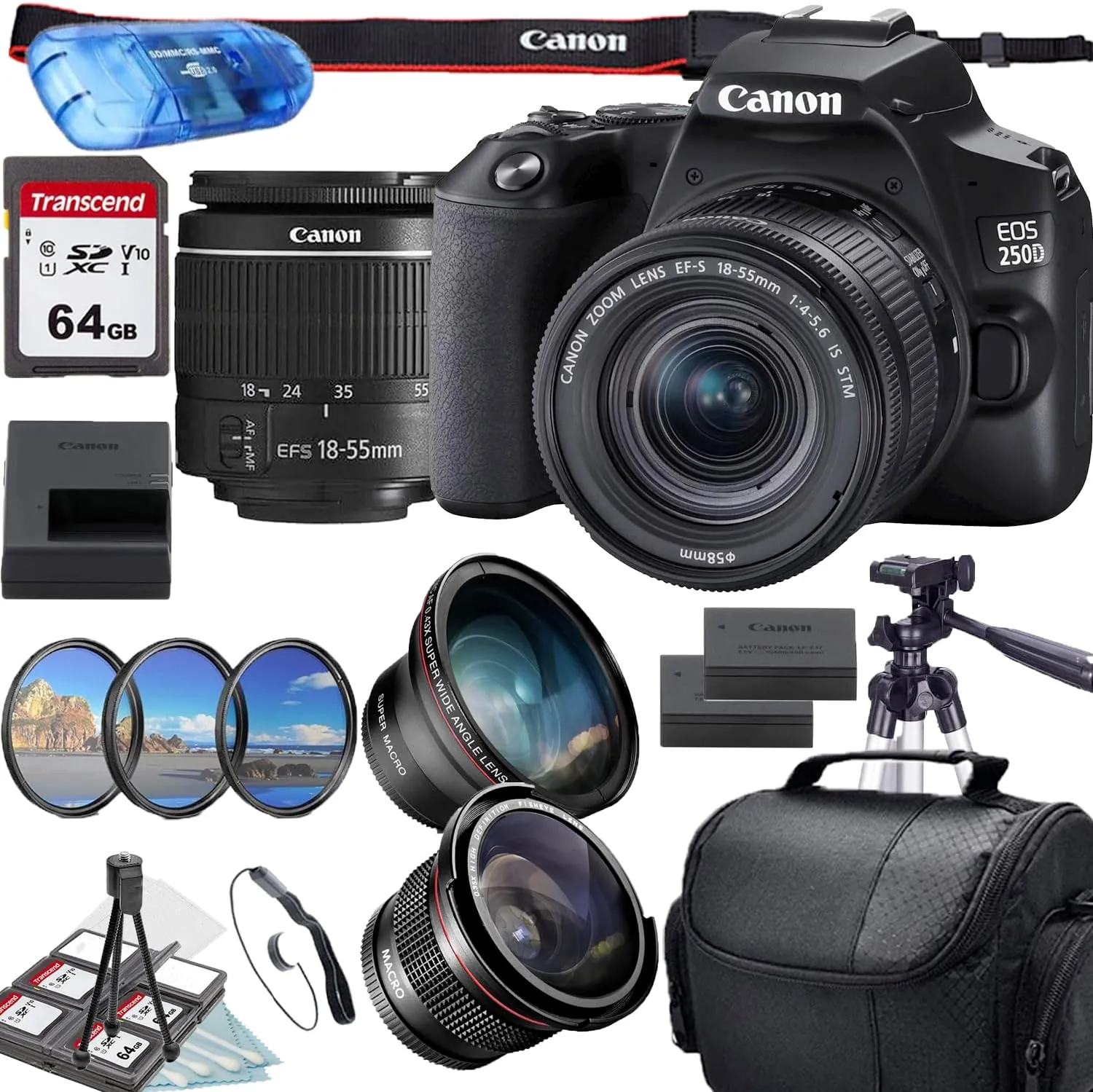 Canon EOS 250D / Rebel SL3 DSLR Camera with EF-S 18-55mm f/4-5.6 is STM Lens   Accessory Bundle (Renewed)
