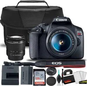Canon EOS Rebel T7 DSLR Camera with 18-55mm Lens Starter Bundle   Includes: EOS Bag   Ultra 128GB Card   Clean and Care Kit   More (Renewed)