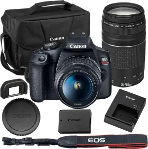 Canon EOS Rebel T7 DSLR Camera with Canon EF-S 18-55mm f/3.5-5.6 is II and EF 75-300mm f/4-5.6 III Lens Kit with Canon Shoulder Bag, Black