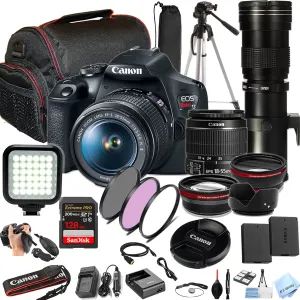 Canon EOS Rebel T7 w/ 18-55mm Lens   420-800mm Super Telephoto Lens   128GB Extreme Speed Card, LED Video Light, Camera Case, Tripod,Spare Battery, Filter Kit, and More (Essential DSLR Kit) (Renewed)