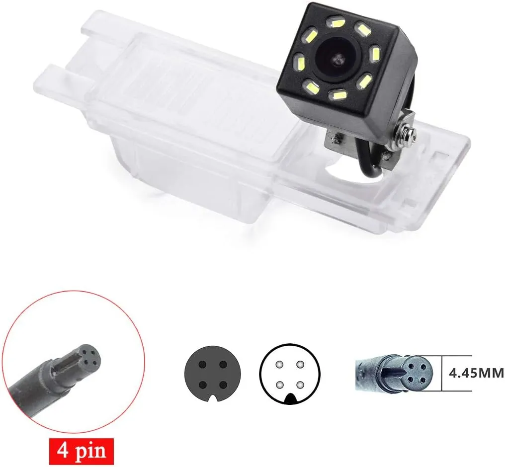 Car Rear View Camera with 4 Pin to RCA Cable Bracket License Plate Lights Housing Mount for Buick Regal/Buick Excelle XT/Chevrolet Vectra/Chevrolet Malibu/Vauxhall (8 LED Angle)