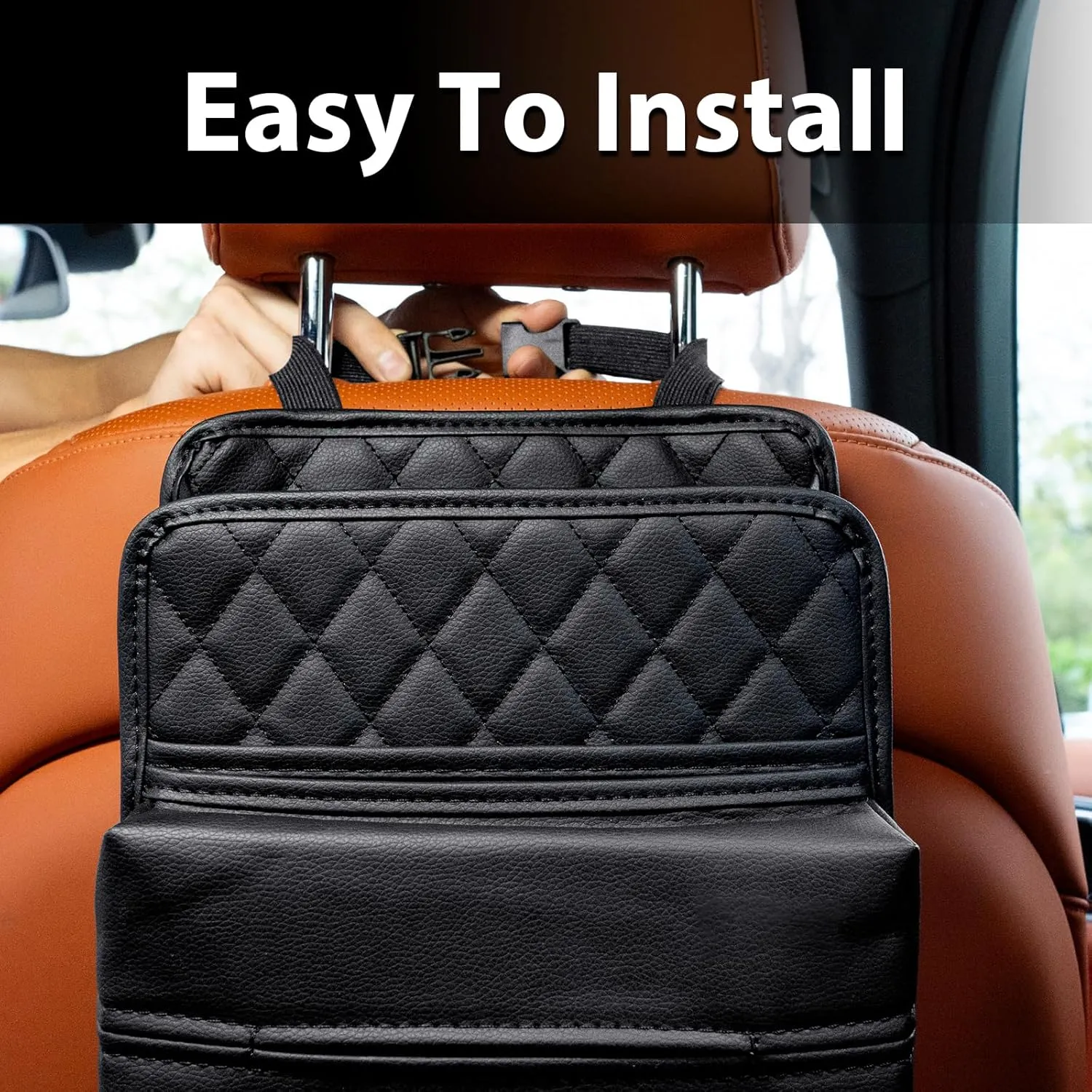 Car Seat Back Organizer, Waterproof Car Backseat Organizer with Tissue Box Hanging Car Storage Bag for Phones Documents Cups Bottle Travel Compatible with Most Vehicles