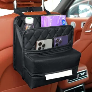 Car Seat Back Organizer, Waterproof Car Backseat Organizer with Tissue Box Hanging Car Storage Bag for Phones Documents Cups Bottle Travel Compatible with Most Vehicles