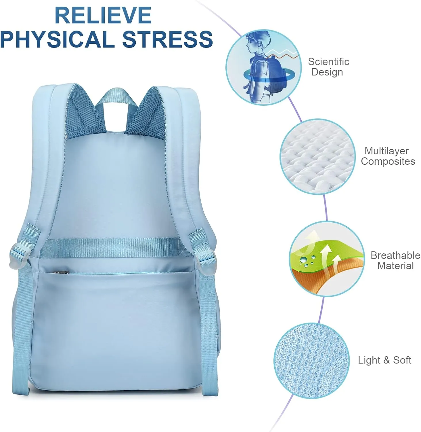 Caran·Y 30L Kids Backpack for Girls & Boys Ages 6-18 -Lightweight School Backpack Multi-Pocket Design Adjustable Straps Durable Water-Resistant Aqua Blue Ideal for Elementary to High School Students