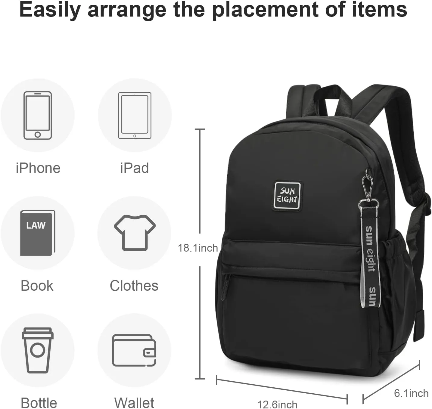 Caran·Y 30L Kids School Backpack for Girls Boys 6-18-Lightweight Water-Resistant Design,Multiple Pockets,Adjustable Straps Durable Bookbag for Elementary to High School Students (Black)