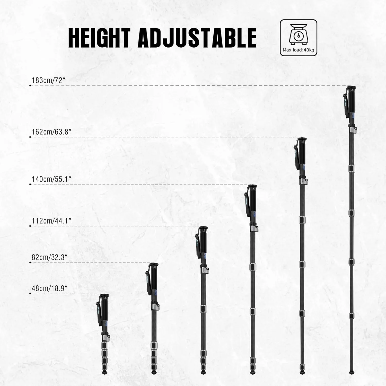 Carbon Fiber Camera Monopod Lightweight Travel Quick Lock System, Maximum Load 40kg, 360° Panoramic Camera Stand, Waterproof System (MPC-366C)