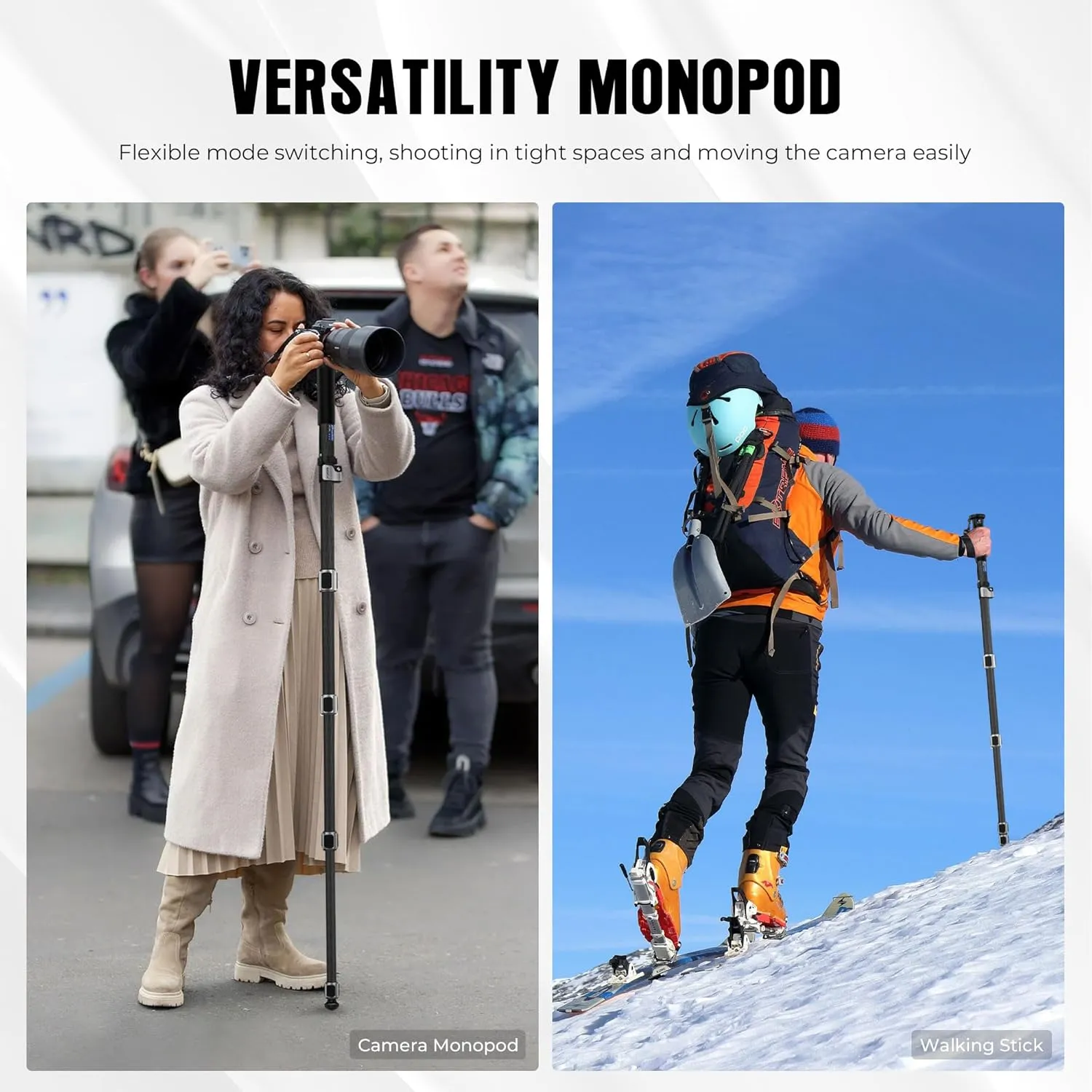 Carbon Fiber Camera Monopod Lightweight Travel Quick Lock System, Maximum Load 40kg, 360° Panoramic Camera Stand, Waterproof System (MPC-366C)