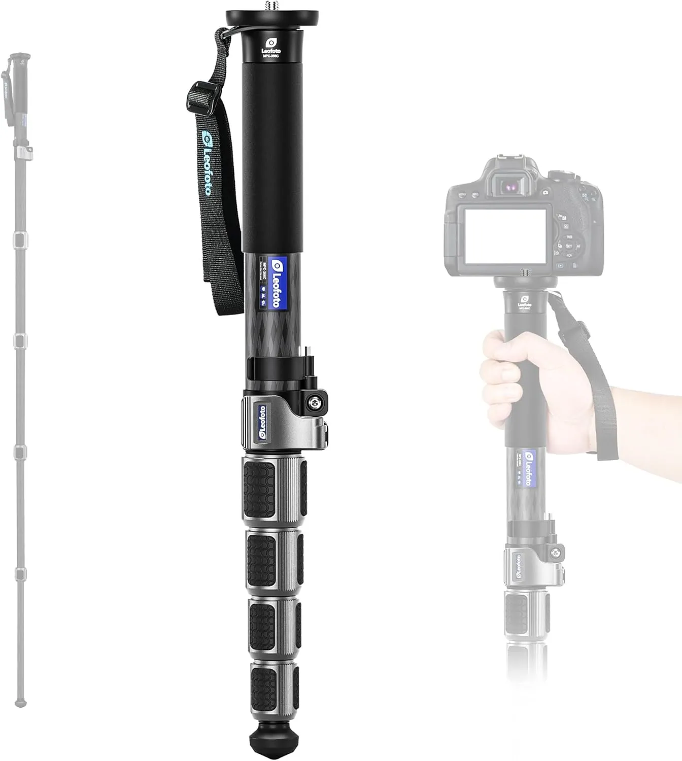 Carbon Fiber Camera Monopod Lightweight Travel Quick Lock System, Maximum Load 40kg, 360° Panoramic Camera Stand, Waterproof System (MPC-366C)