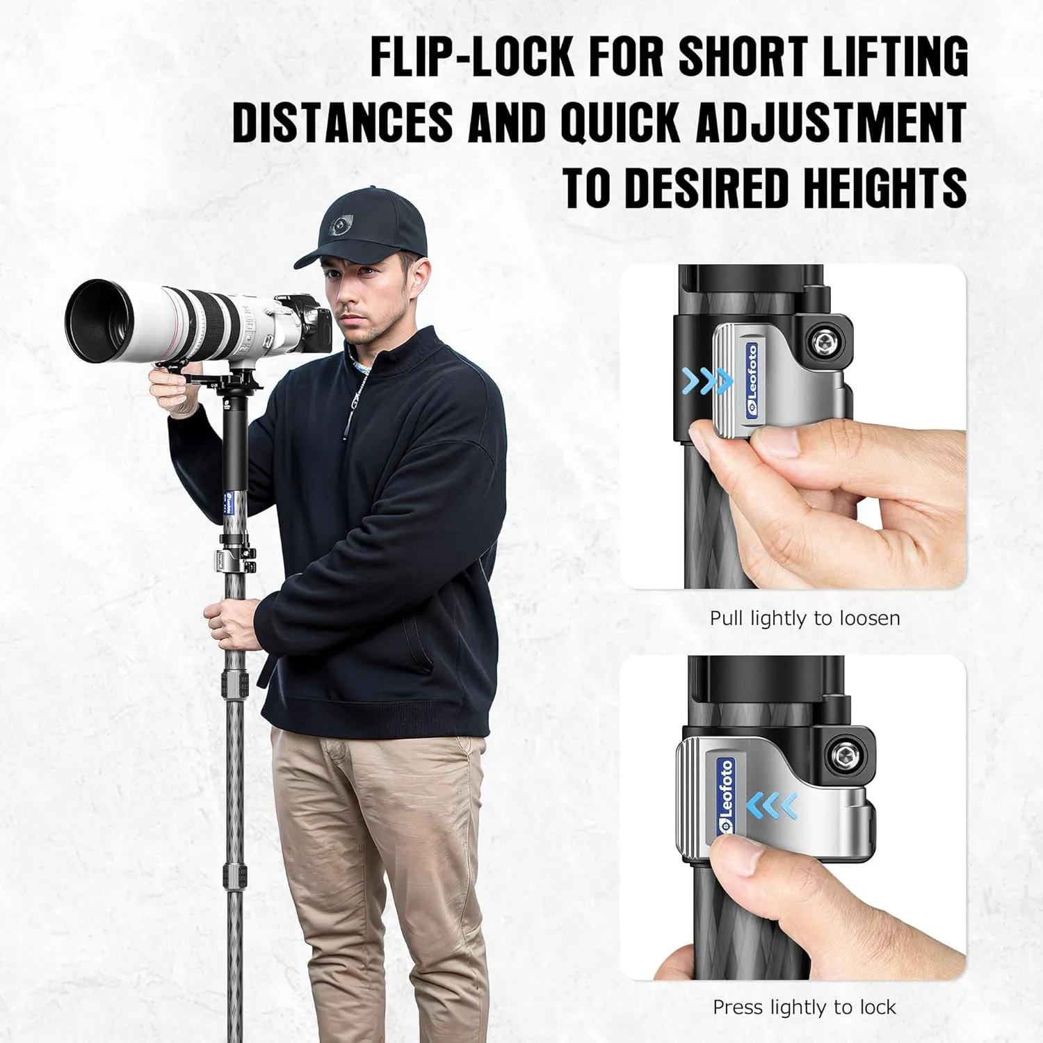 Carbon Fiber Camera Monopod Lightweight Travel Quick Lock System, Maximum Load 40kg, 360° Panoramic Camera Stand, Waterproof System (MPC-366C)