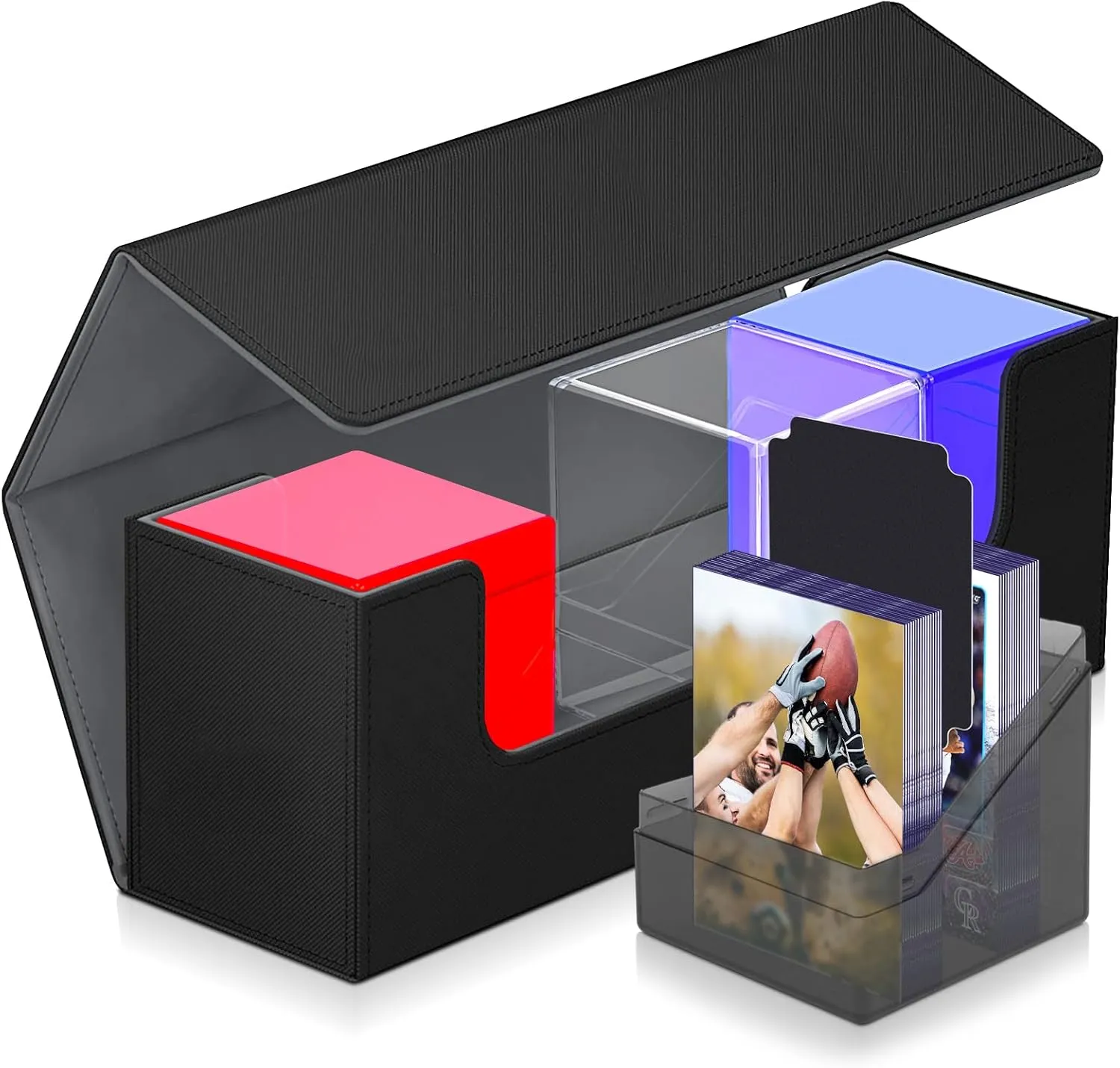 Card Deck Case for Trading Cards, Leather Magnetic Closure Commander Card Storage Box Holding 600  Sleeved Cards Fit for YuGiOh, MTG and Sport Cards (1000 Card Deck Case)