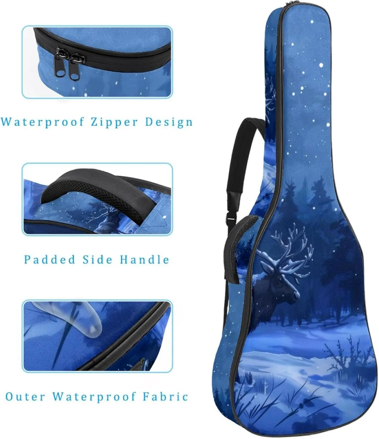 Caribou Tree Forest Night Acoustic Guitar Bag, Guitar Case Gig Bag 40 41 42 inch with Dual Adjustable Shoulder Strap and Back Hanger Loop