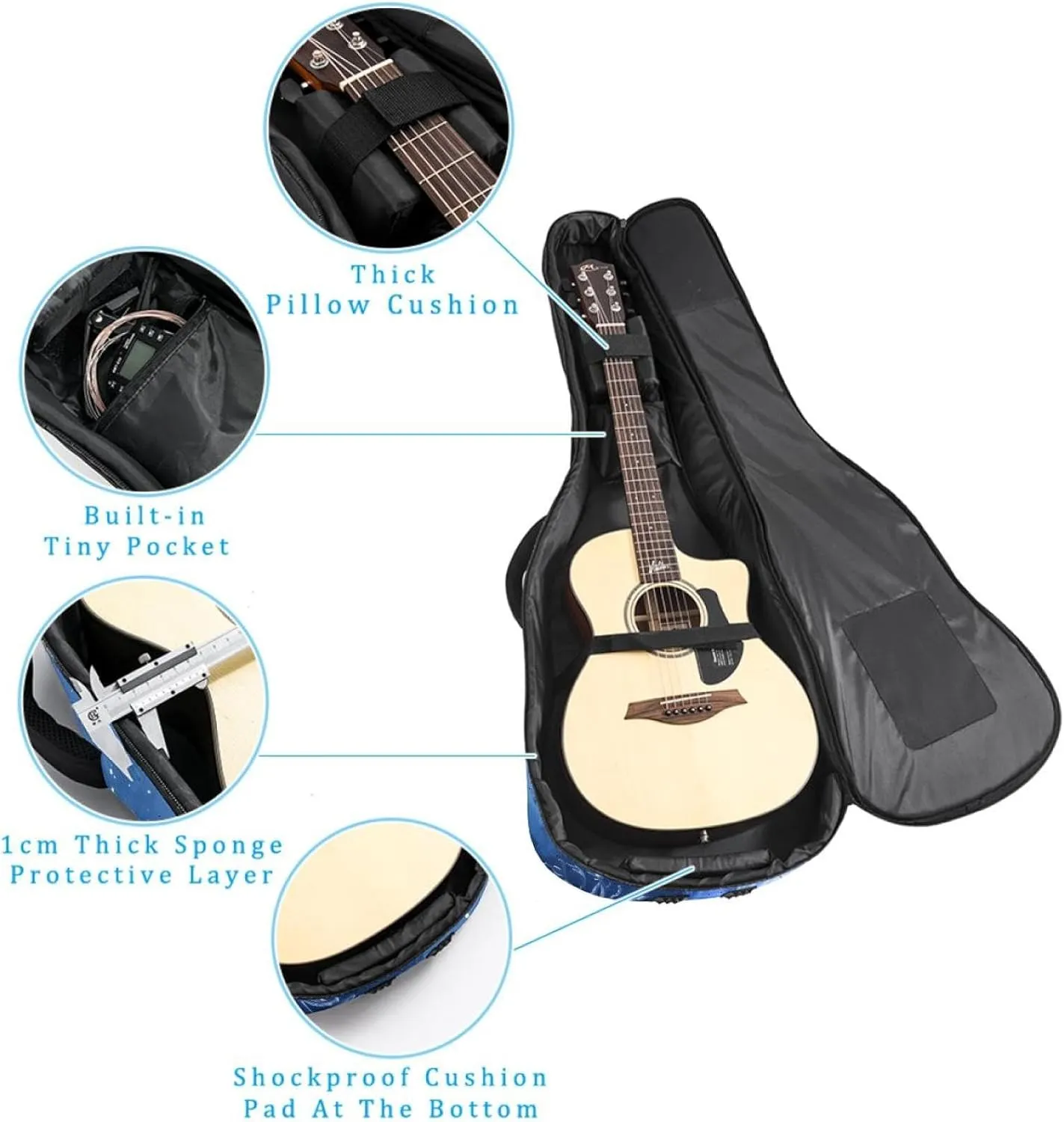 Caribou Tree Forest Night Acoustic Guitar Bag, Guitar Case Gig Bag 40 41 42 inch with Dual Adjustable Shoulder Strap and Back Hanger Loop