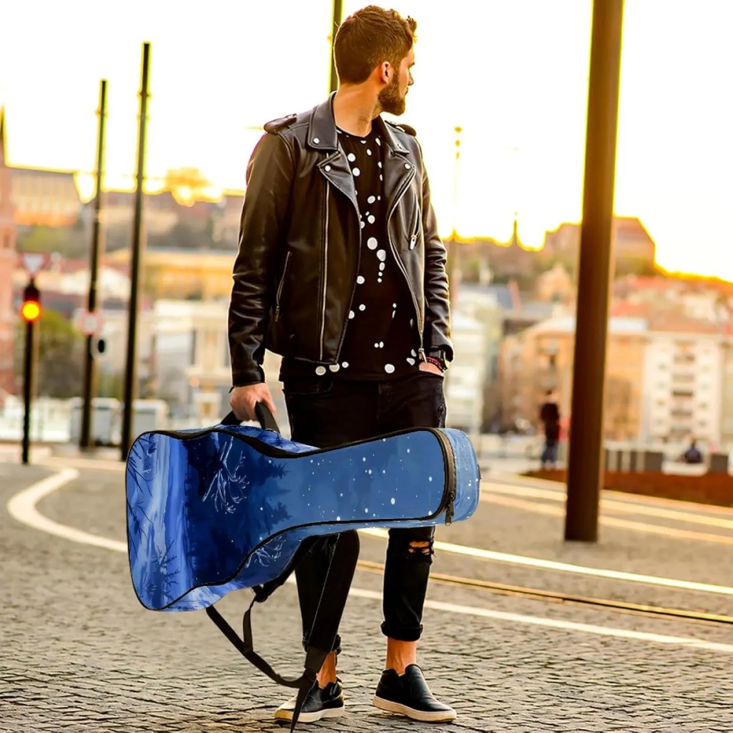 Caribou Tree Forest Night Acoustic Guitar Bag, Guitar Case Gig Bag 40 41 42 inch with Dual Adjustable Shoulder Strap and Back Hanger Loop