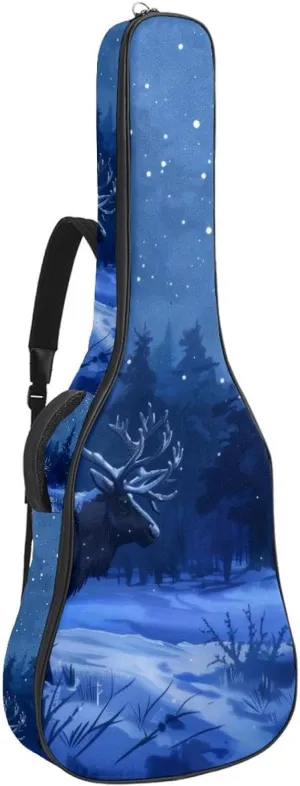 Caribou Tree Forest Night Acoustic Guitar Bag, Guitar Case Gig Bag 40 41 42 inch with Dual Adjustable Shoulder Strap and Back Hanger Loop