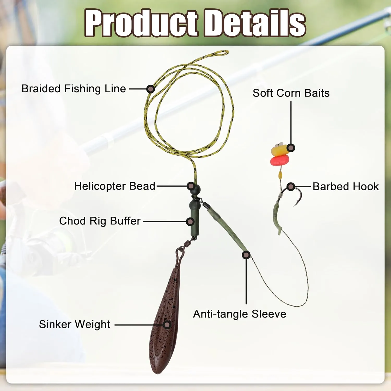 Carp Fishing Rigs Equipment, Carp Rigs with Flat Pear Sinkers Hooks Quick Change Swivels Corn Baits Sleeves Boilie Leader Rig Fishing Gear Accessories