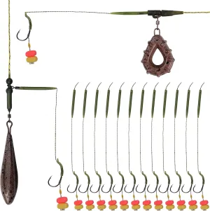 Carp Fishing Rigs Equipment, Carp Rigs with Flat Pear Sinkers Hooks Quick Change Swivels Corn Baits Sleeves Boilie Leader Rig Fishing Gear Accessories