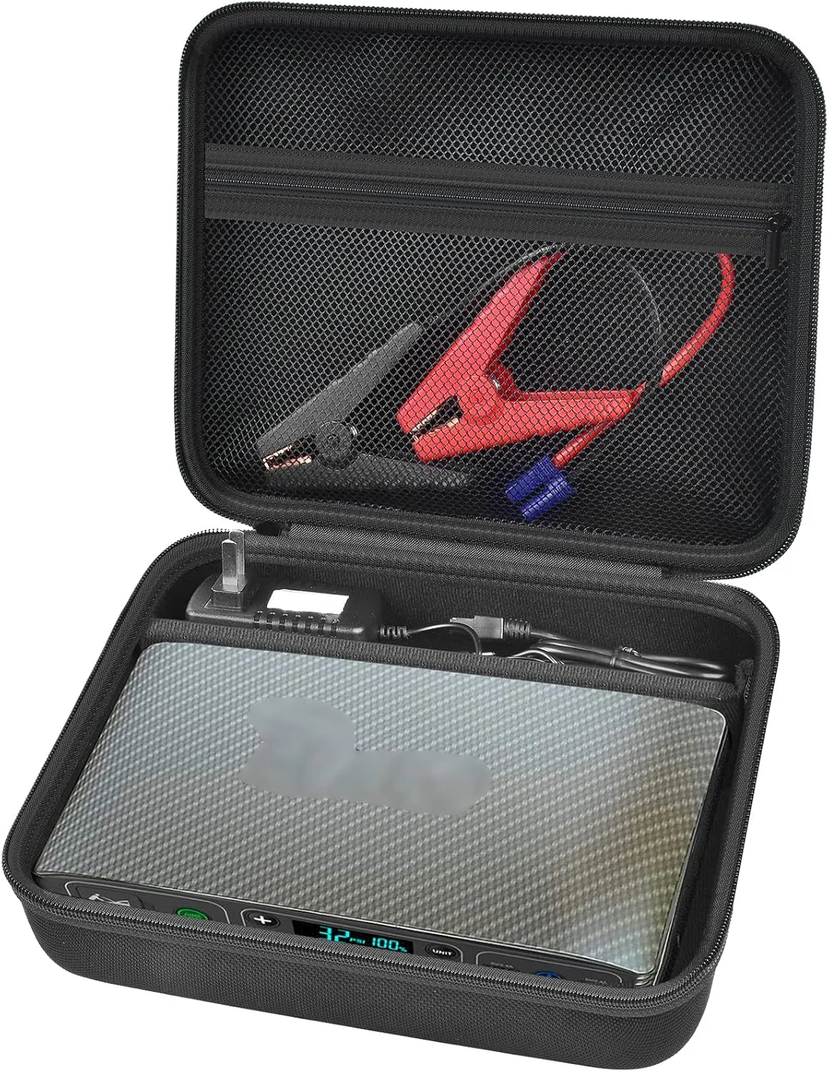 Case Compatible with Halo Bolt Air 58830 Mwh/for ACDC Max 55500 mWh/for Air  Portable Emergency Power Kit with Dividers, Jump Starter Storage Holder Bag for AC Inverter and Accessories-Black