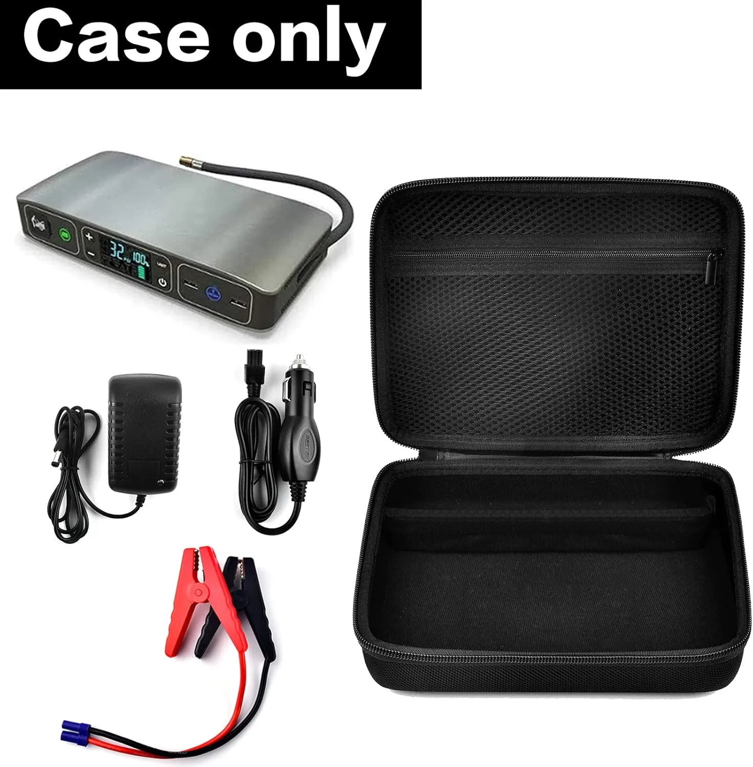 Case Compatible with Halo Bolt Air 58830 Mwh/for ACDC Max 55500 mWh/for Air  Portable Emergency Power Kit with Dividers, Jump Starter Storage Holder Bag for AC Inverter and Accessories-Black