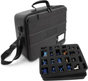 CASEMATIX Miniature Carrying Case - Fully Customizable Miniature Storage Case with Two Pluck Foam Foam Trays For Minis, Adjustable Shoulder Strap, ID Card Holder and More!